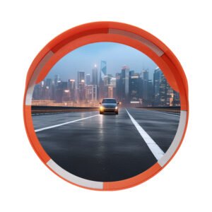 Outdoor Convex Mirror With White and Orange Trim
