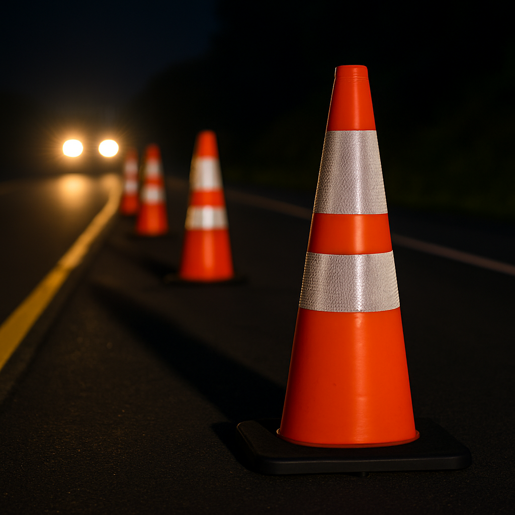 Reflective Traffic Cones for Night-Time Road Safety Projects