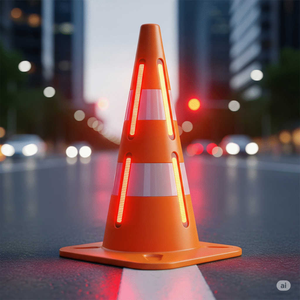 Modern-reflective-traffic-cones-with-integrated-slots-to-fit-LED-flashing-lights
