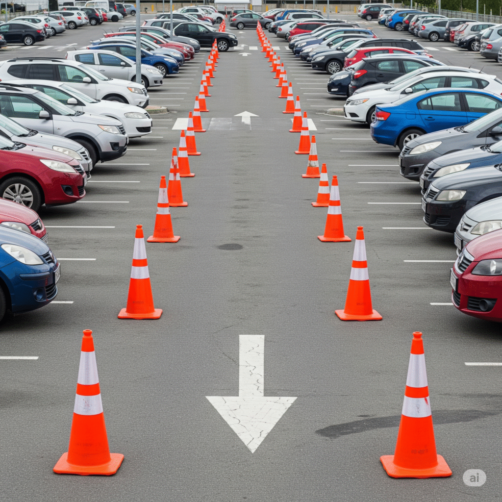 traffic cones in parking areas