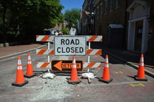 traffic cones with signage