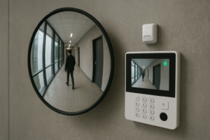 Convex Mirror Integration with Smart Building Security Systems
