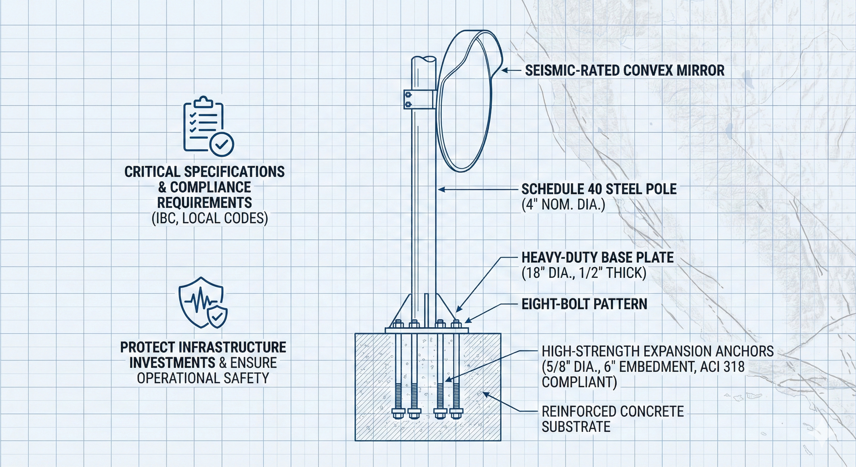 Convex Mirror Mounting Hardware Selection for Seismic Zones