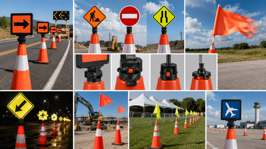 Cone Toppers, Message Boards, and Flag Attachments