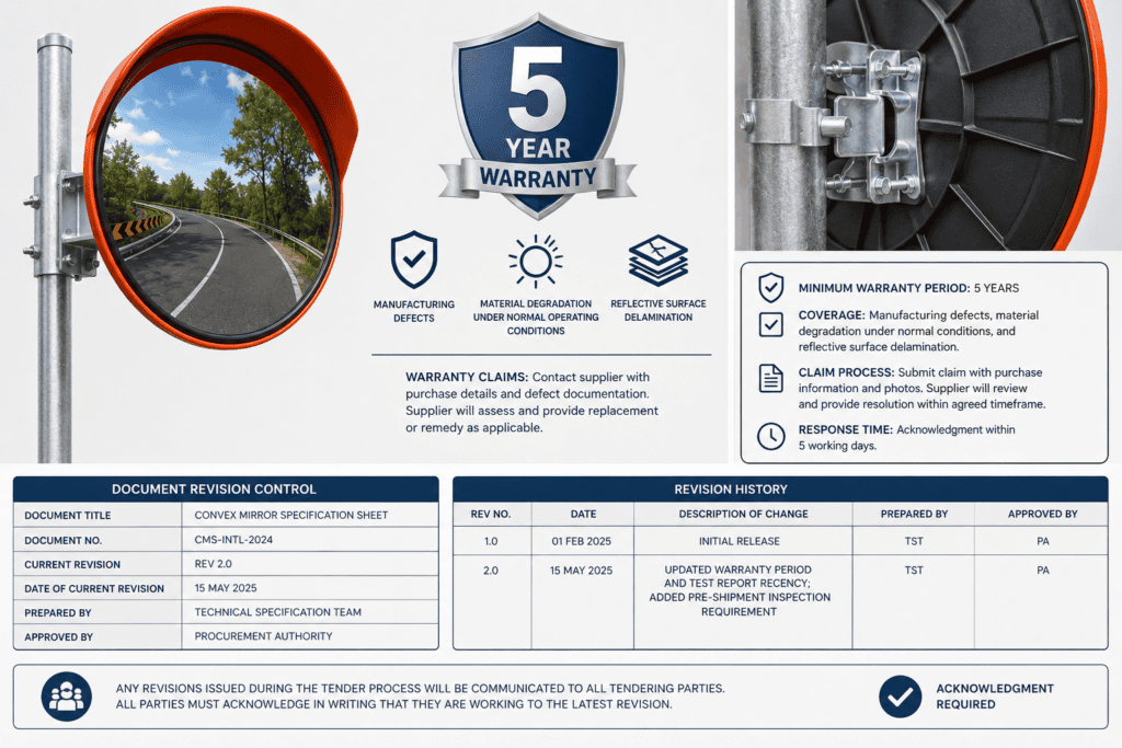 Convex mirror Warranty and Revision Control