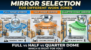 Full-Dome vs. Half-Dome vs. Quarter-Dome Mirror Selection for Different Work Zones