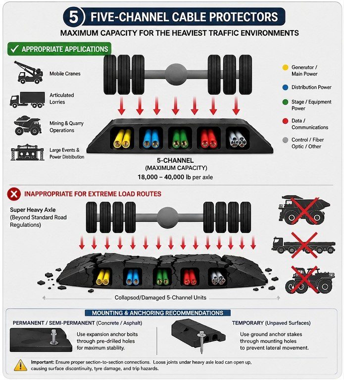 Five-Channel Cable Protectors: Maximum Capacity for the Heaviest Traffic Environments