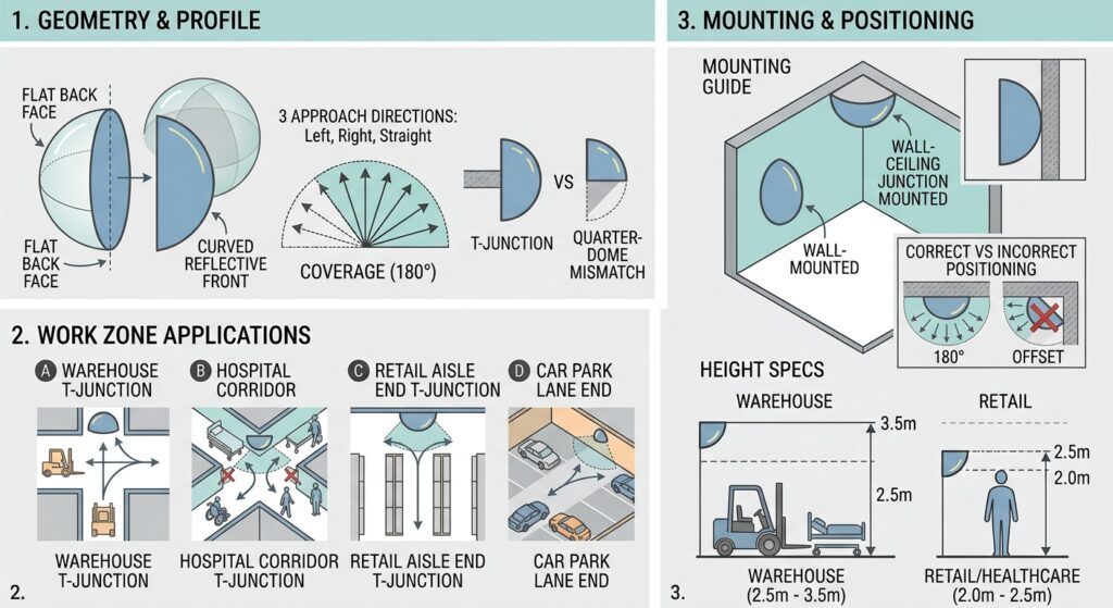 Half-Dome Mirrors: Selection, Mounting, and Work Zone Applications