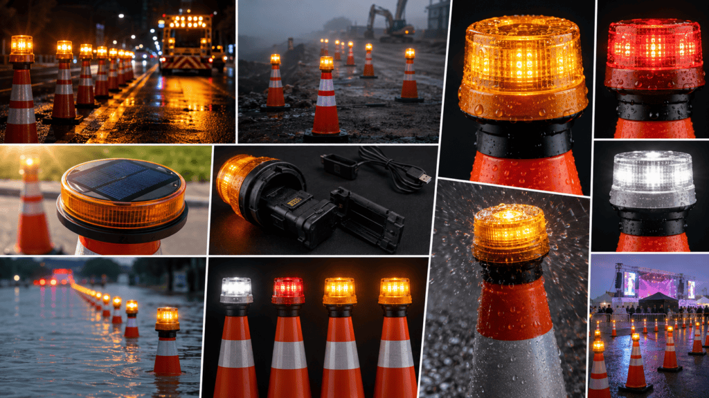 LED Cone Lights and Flashing Warning Toppers