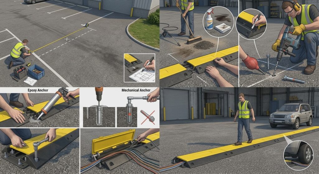 Step-by-Step Complete Process To Install the Rubber Cable Protector Ramps on Asphalt