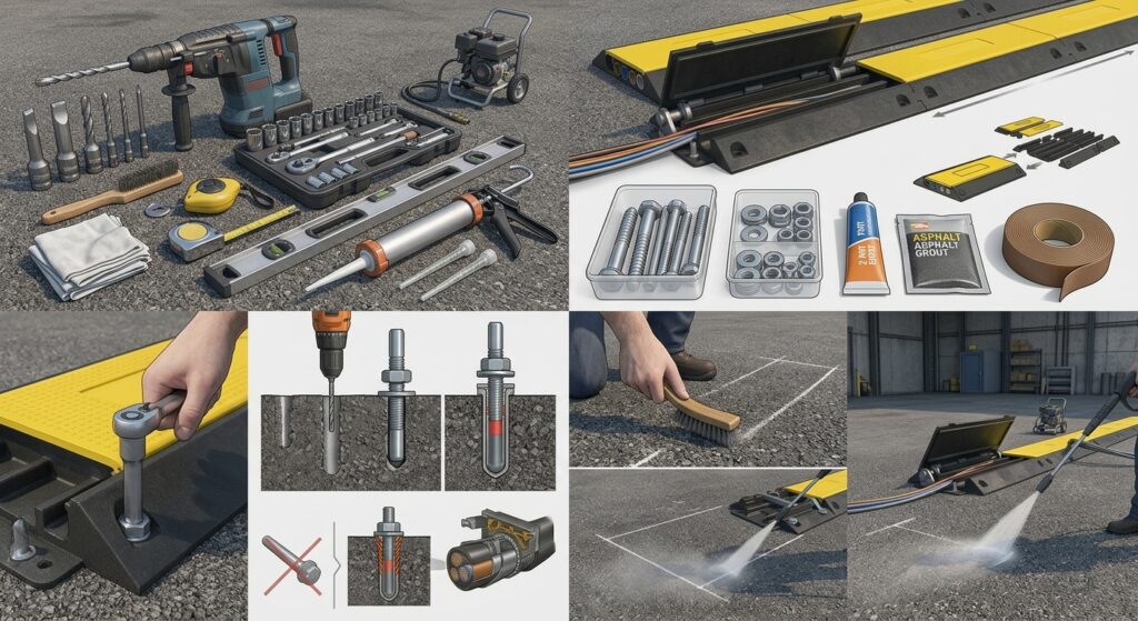 Tools and Materials Required To Install the Rubber Cable Protector Ramps on Asphalt