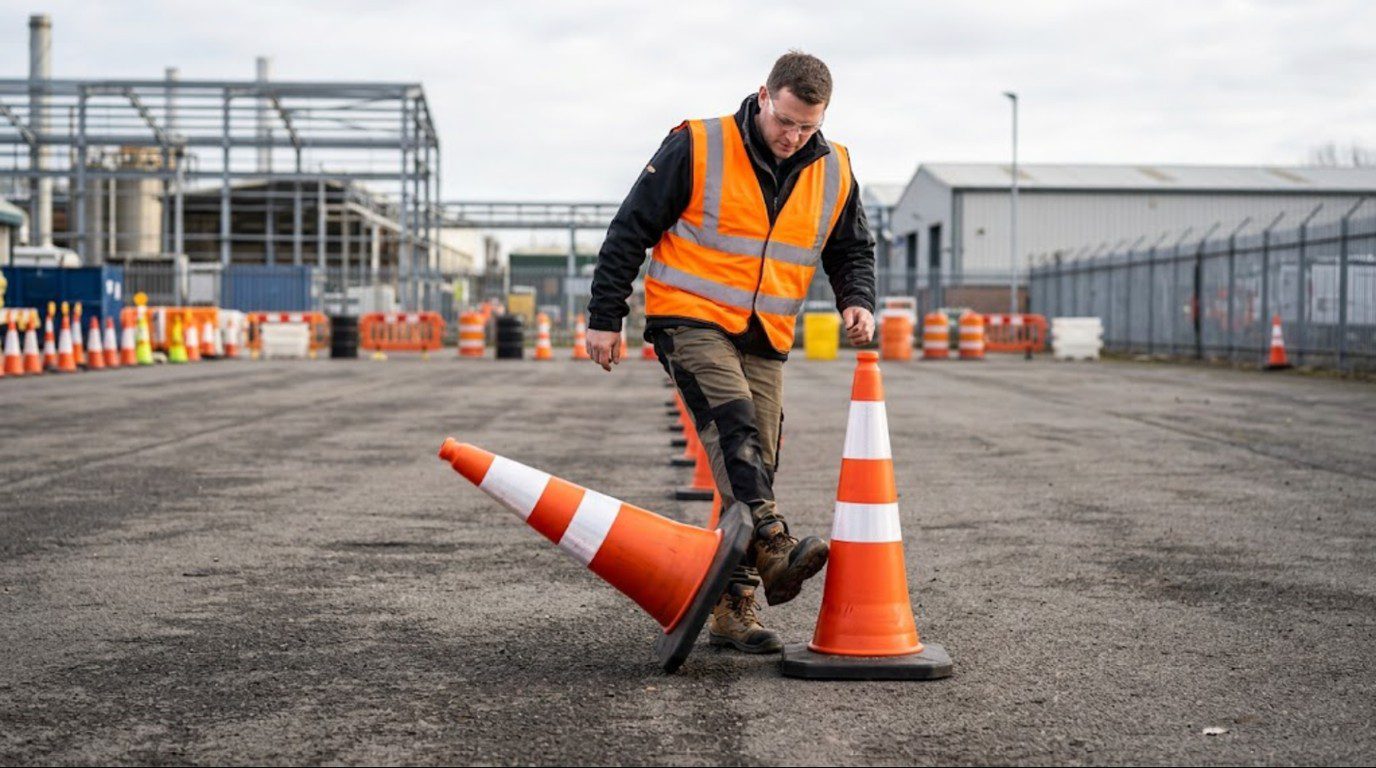 Field test of recycled rubber traffic cones for stability, impact recovery and reflective collar adhesion
