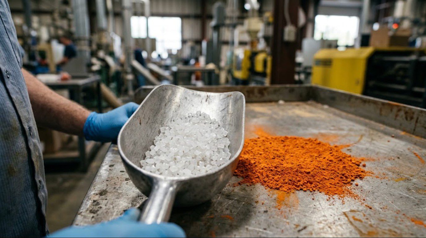 Raw PVC resin pellets and orange compound, the main material behind the traffic cone wholesale price